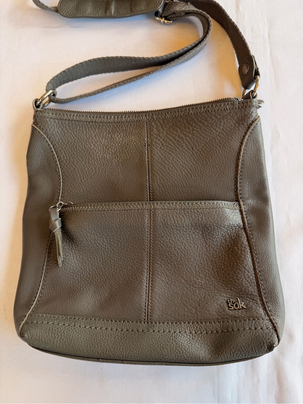 The Sak Lucia Leather Crossbody Slate Grey Pebbled Leather Bag